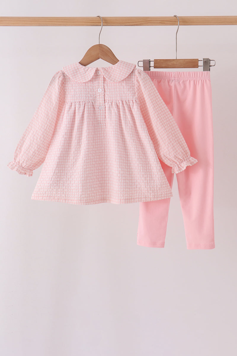 Candy cane holly embroidery plaid pants set