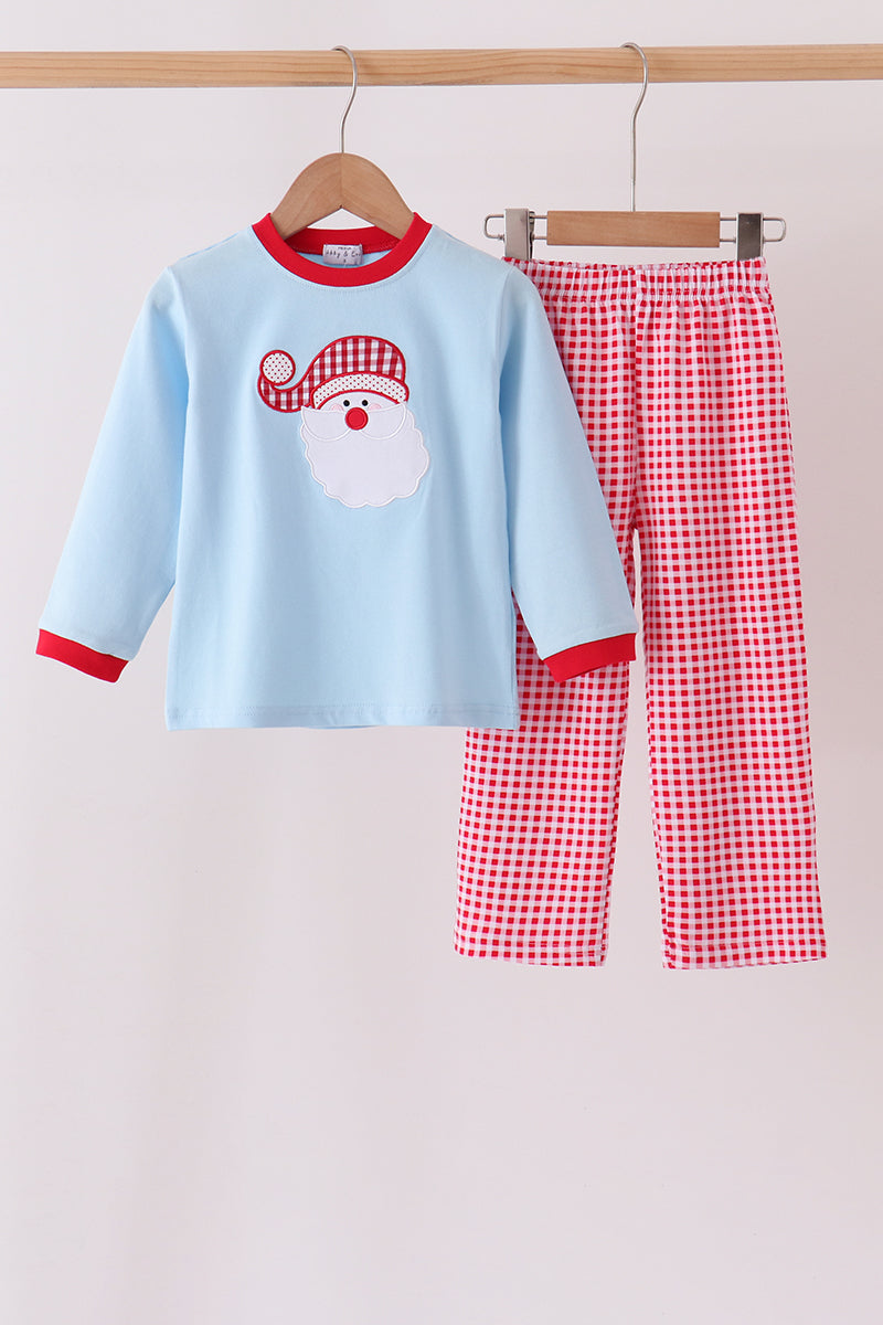 Santa claus embroidery gingham pants set