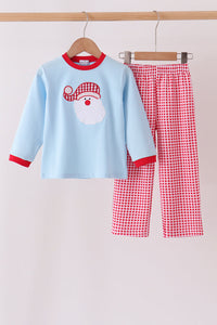 Santa claus embroidery gingham pants set