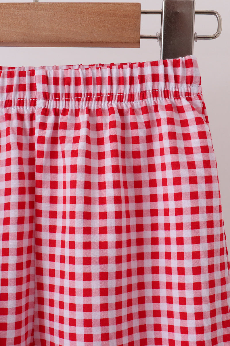 Santa claus embroidery gingham pants set