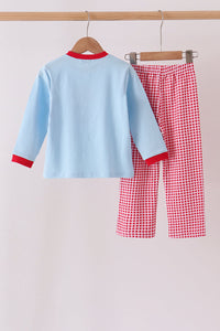 Santa claus embroidery gingham pants set
