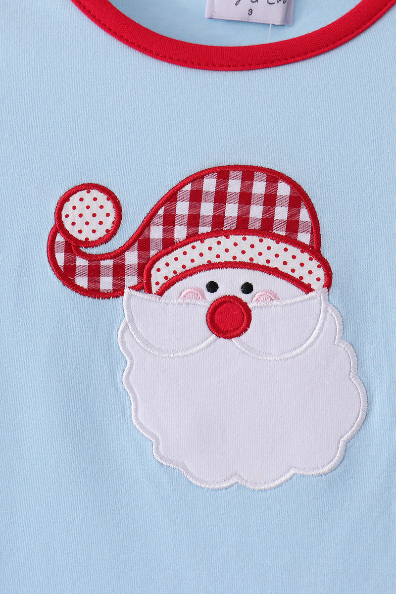 Santa claus embroidery ruffle gingham pants set
