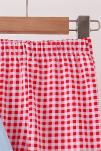 Santa claus embroidery ruffle gingham pants set