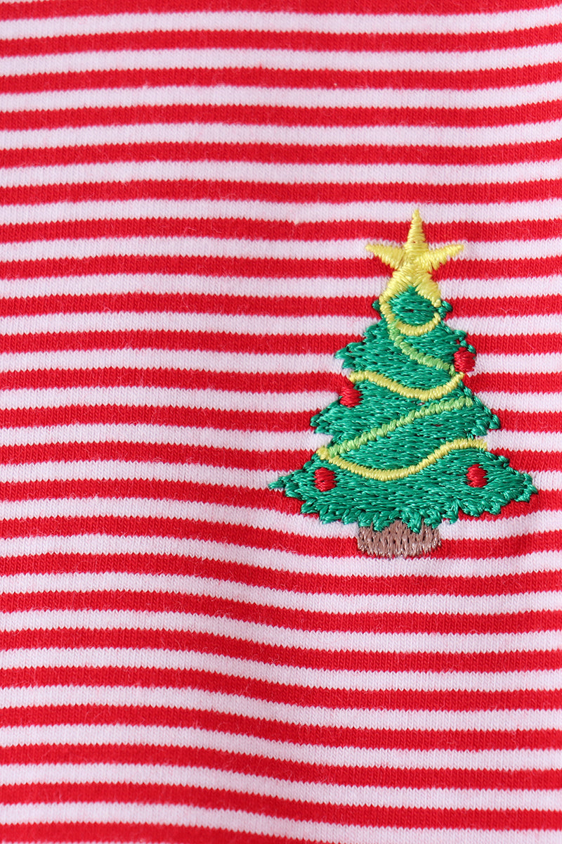 Christmas tree embroidery ruffle pants set