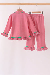 Christmas tree embroidery ruffle pants set
