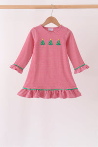 Christmas tree embroidery ruffle dress