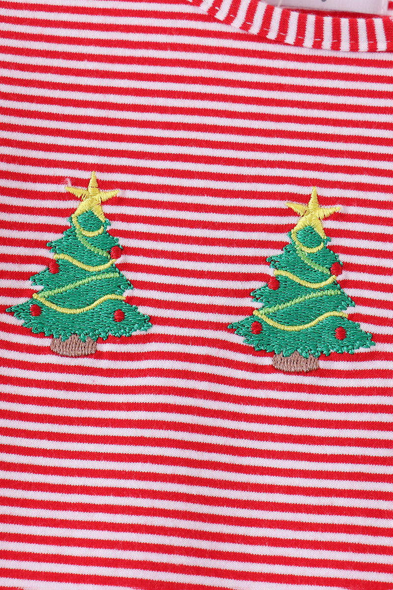 Christmas tree embroidery ruffle dress