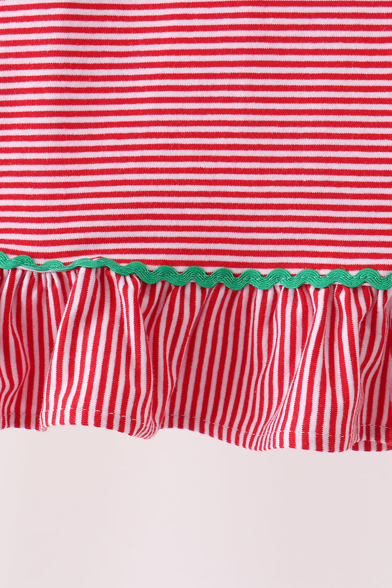 Christmas tree embroidery ruffle dress