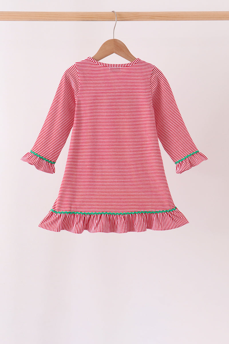Christmas tree embroidery ruffle dress