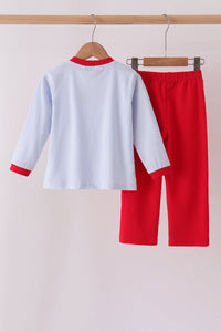 Santa claus embroidery stripe pants set