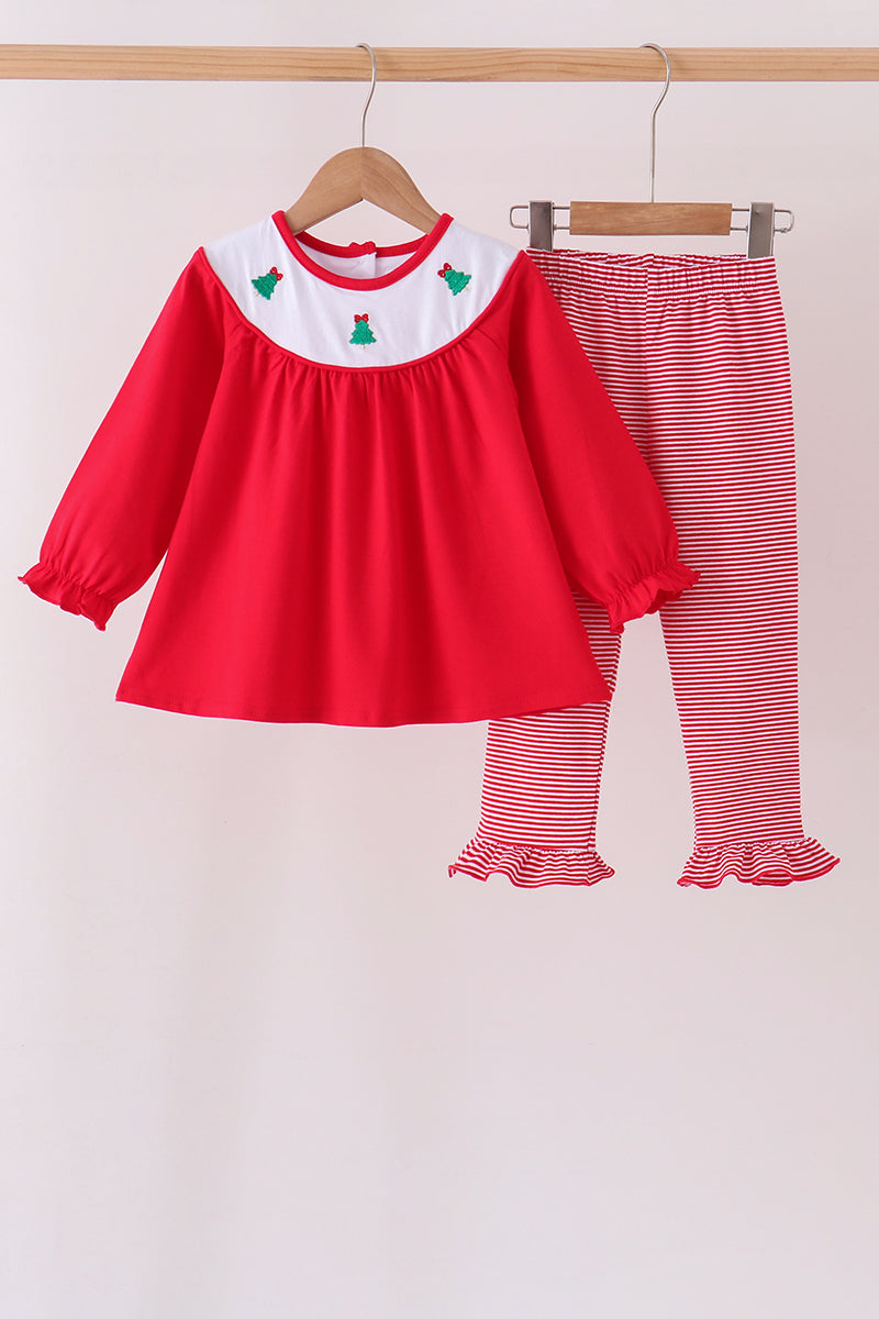 Christmas tree embroidery ruffle pants set
