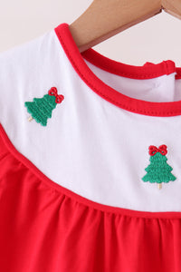 Christmas tree embroidery ruffle pants set