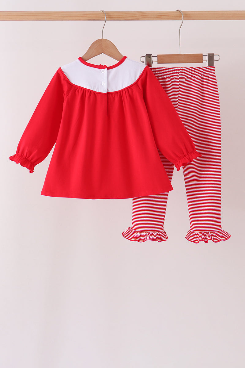Christmas tree embroidery ruffle pants set