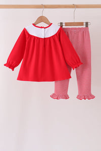 Christmas tree embroidery ruffle pants set