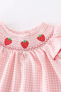Strawberry Embroidered Plaid Smocked Dress - Essential Southern Charm