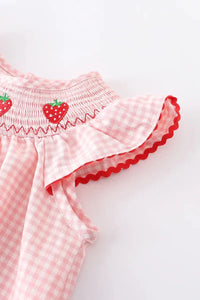 Strawberry Embroidered Plaid Smocked Dress - Essential Southern Charm