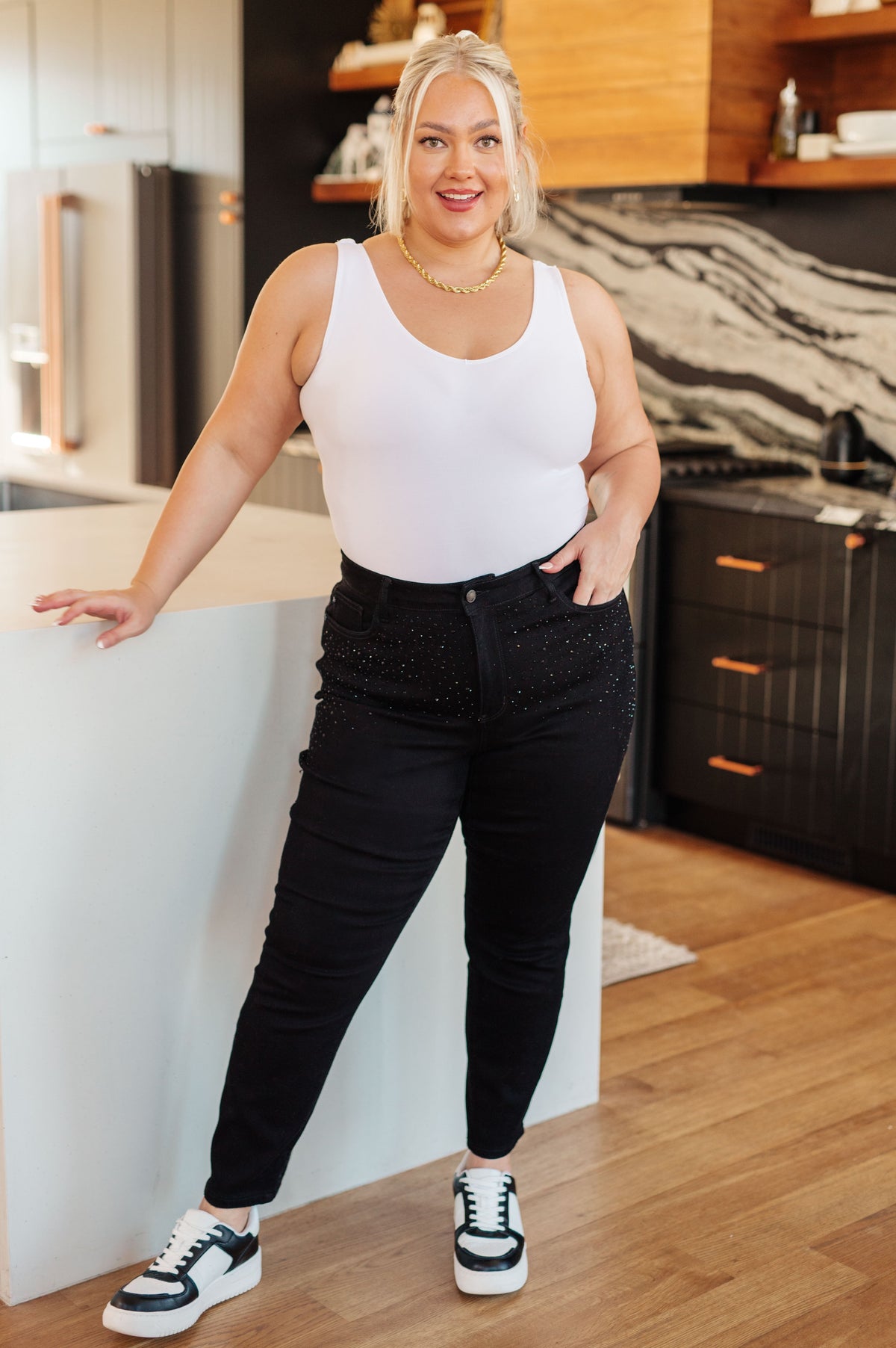 Reese Rhinestone Slim Fit Jeans in Black - Essential Southern Charm