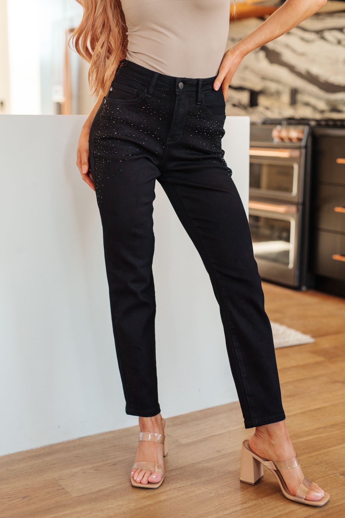 Reese Rhinestone Slim Fit Jeans in Black - Essential Southern Charm