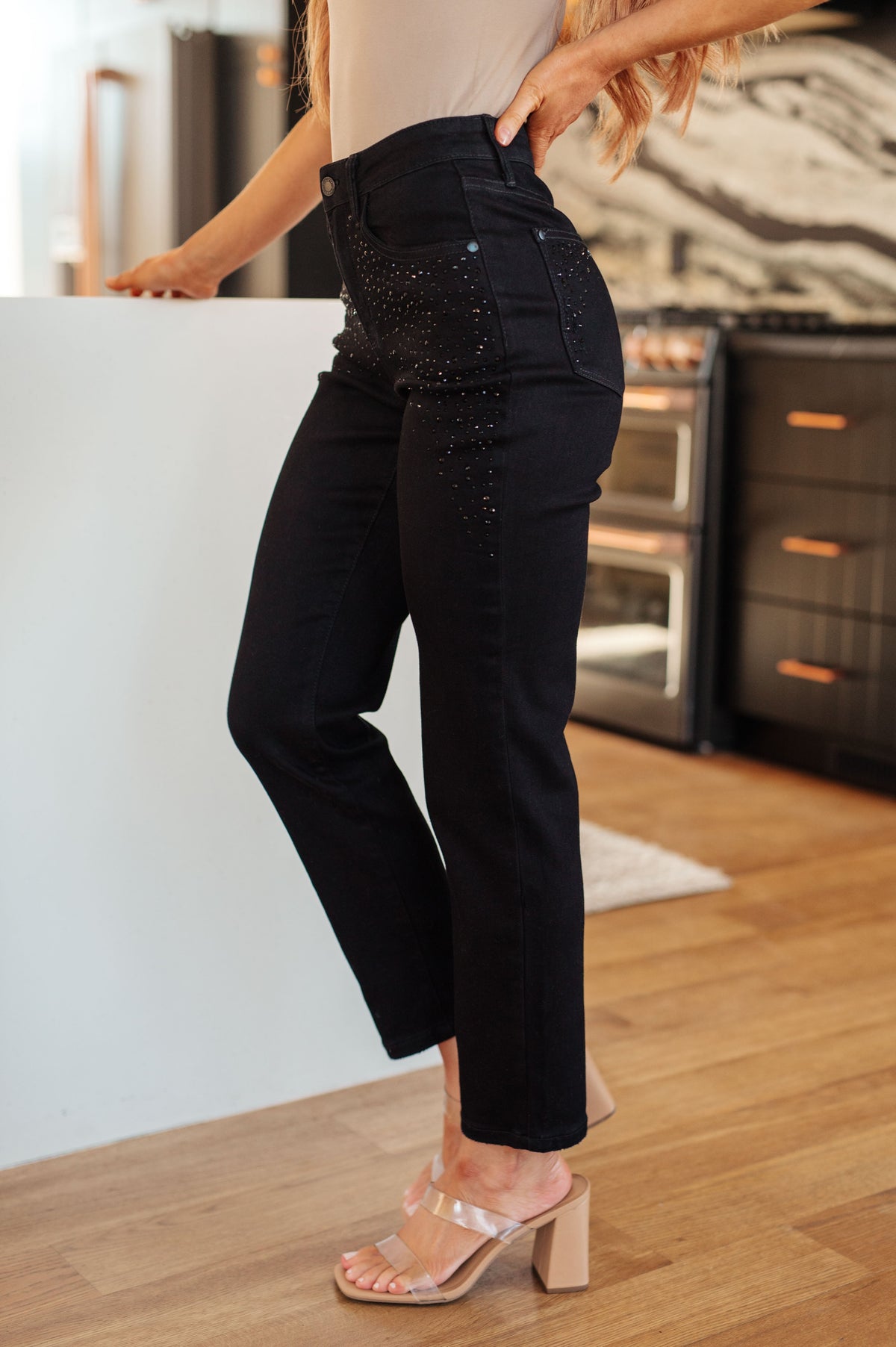 Reese Rhinestone Slim Fit Jeans in Black - Essential Southern Charm