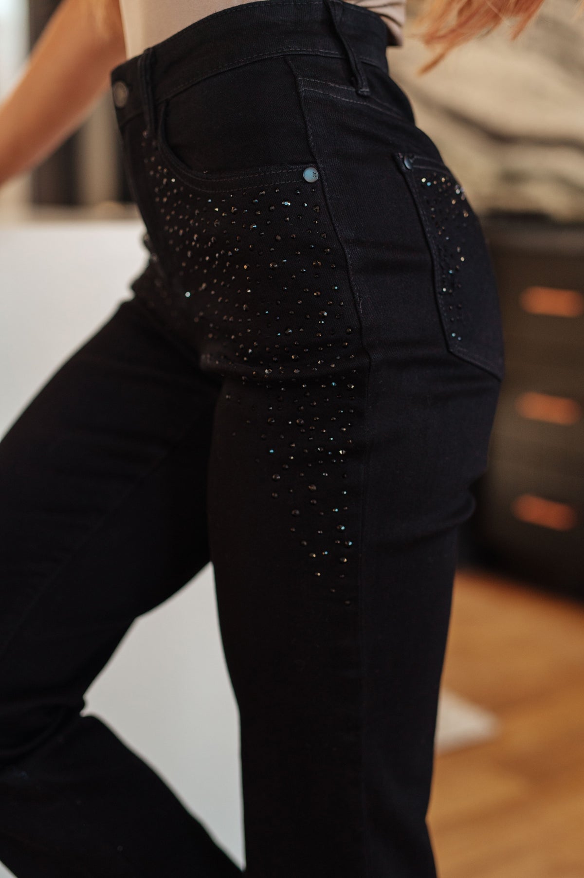 Reese Rhinestone Slim Fit Jeans in Black - Essential Southern Charm