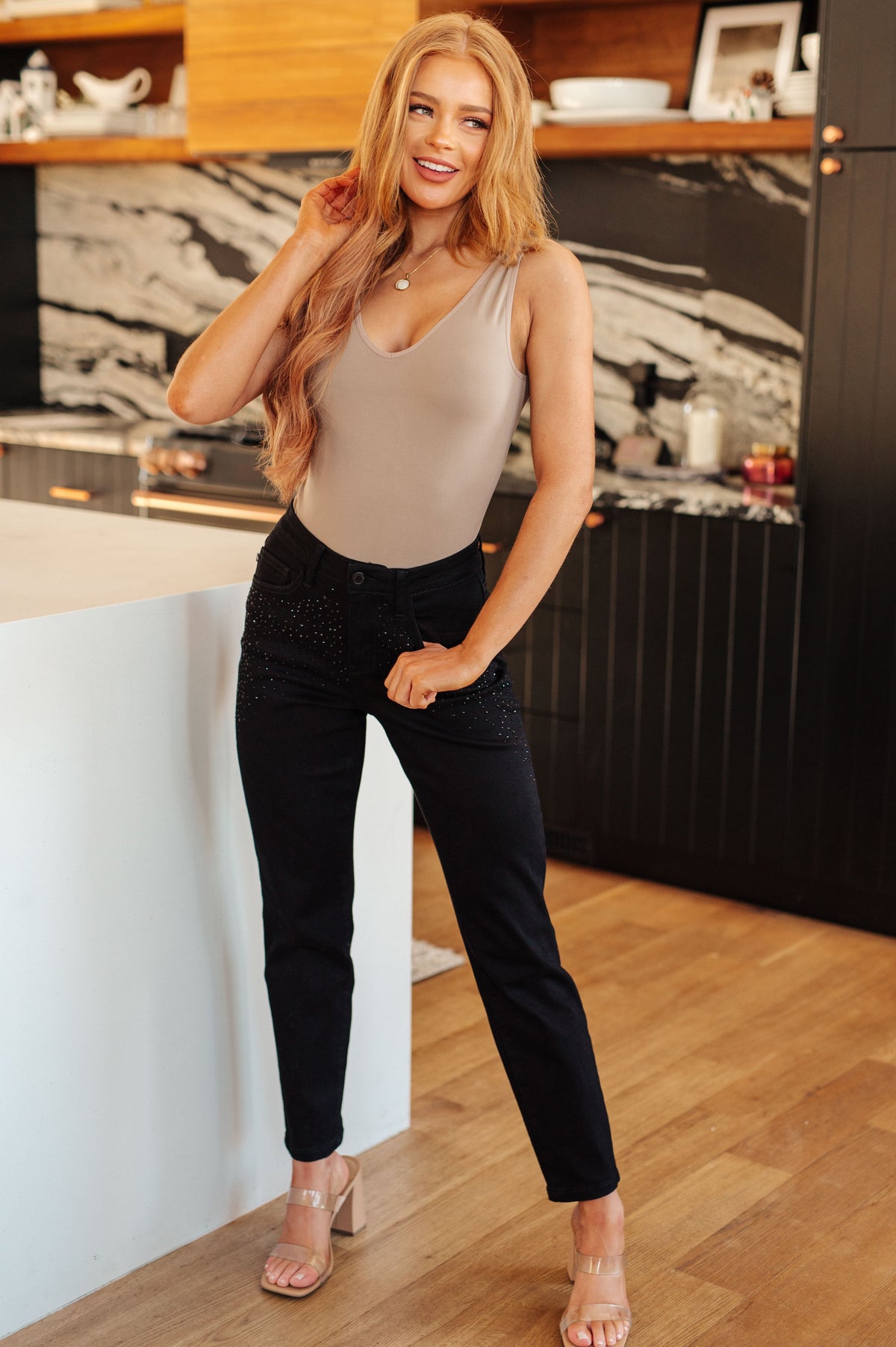 Reese Rhinestone Slim Fit Jeans in Black - Essential Southern Charm