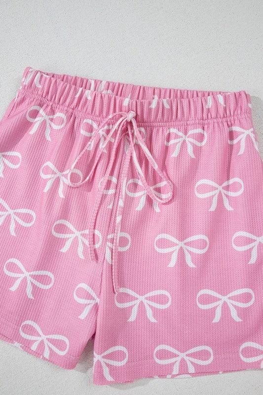 Valentine Bow Waffle Knit T-Shirt and Shorts Set - Essential Southern Charm