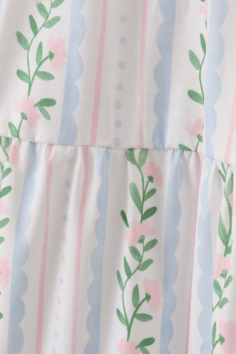 Blue Floral Print Smocked Mom Dress - Essential Southern Charm