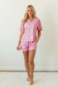 Valentine Bow Waffle Knit T-Shirt and Shorts Set - Essential Southern Charm