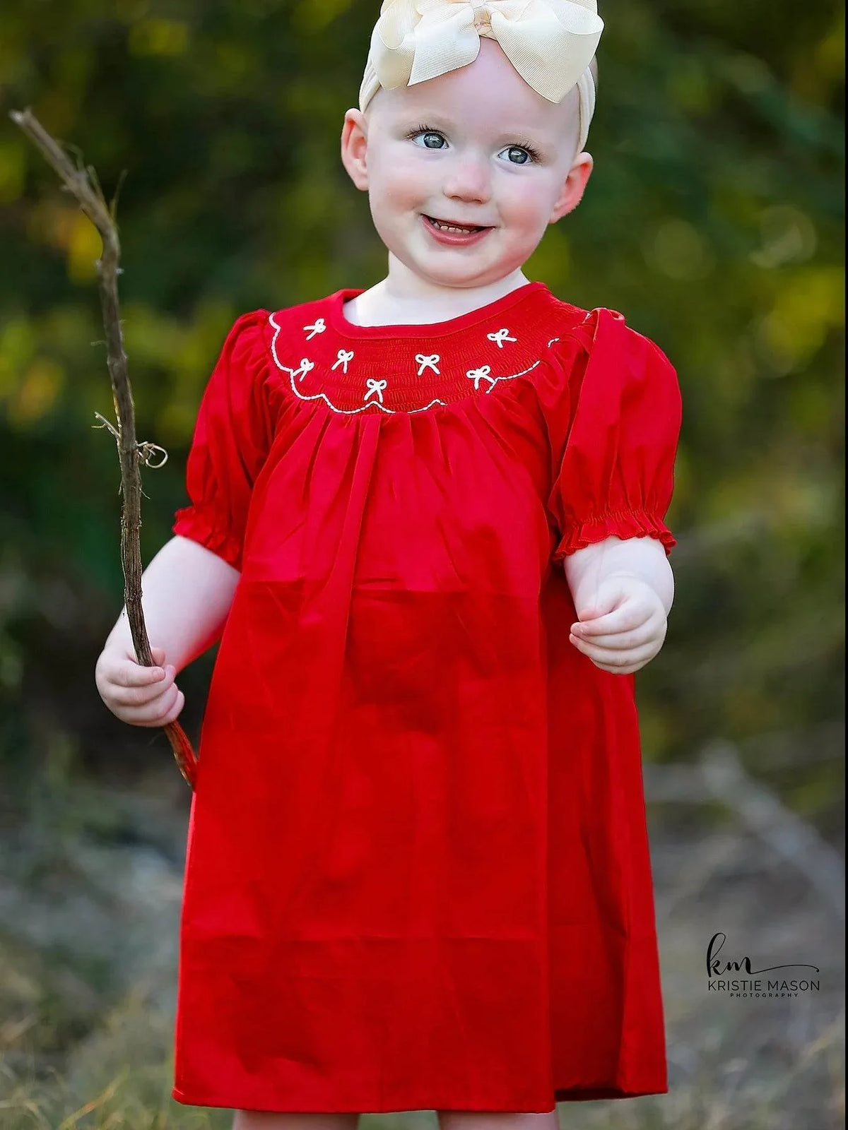 Girls Bow Smocking Embroidered Red Dress - Essential Southern Charm