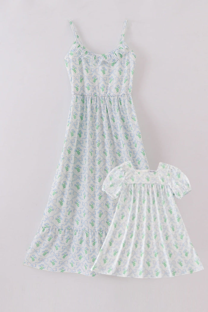 Green Leaves Bow Print Mom&Me Dress - Essential Southern Charm