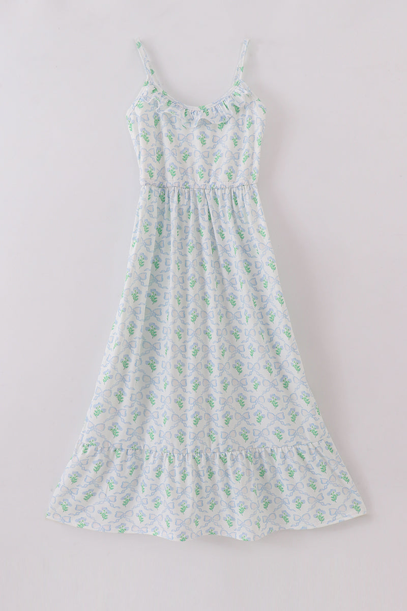 Green Leaves Bow Print Mom&Me Dress - Essential Southern Charm