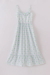 Green Leaves Bow Print Mom&Me Dress - Essential Southern Charm