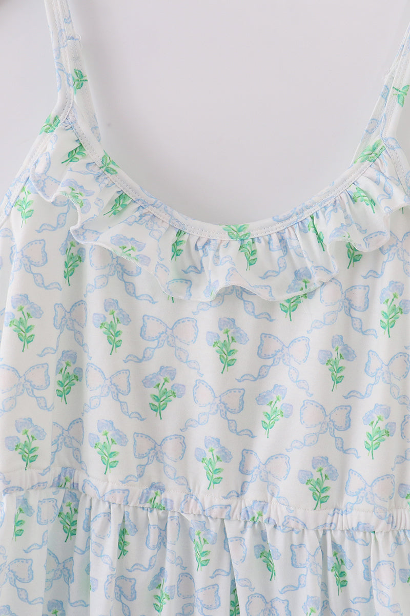 Green Leaves Bow Print Mom&Me Dress - Essential Southern Charm