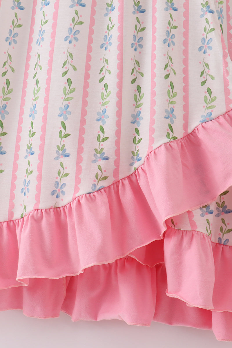 Pink Floral Print Mom Ruffle Dress - Essential Southern Charm