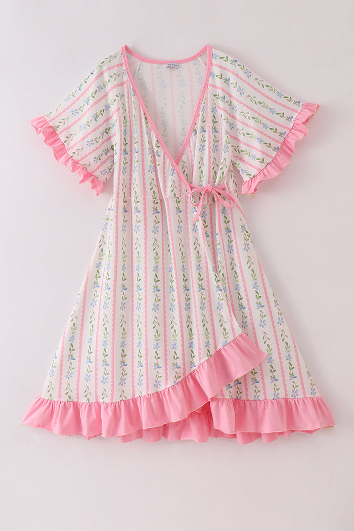 Pink Floral Print Mom Ruffle Dress - Essential Southern Charm