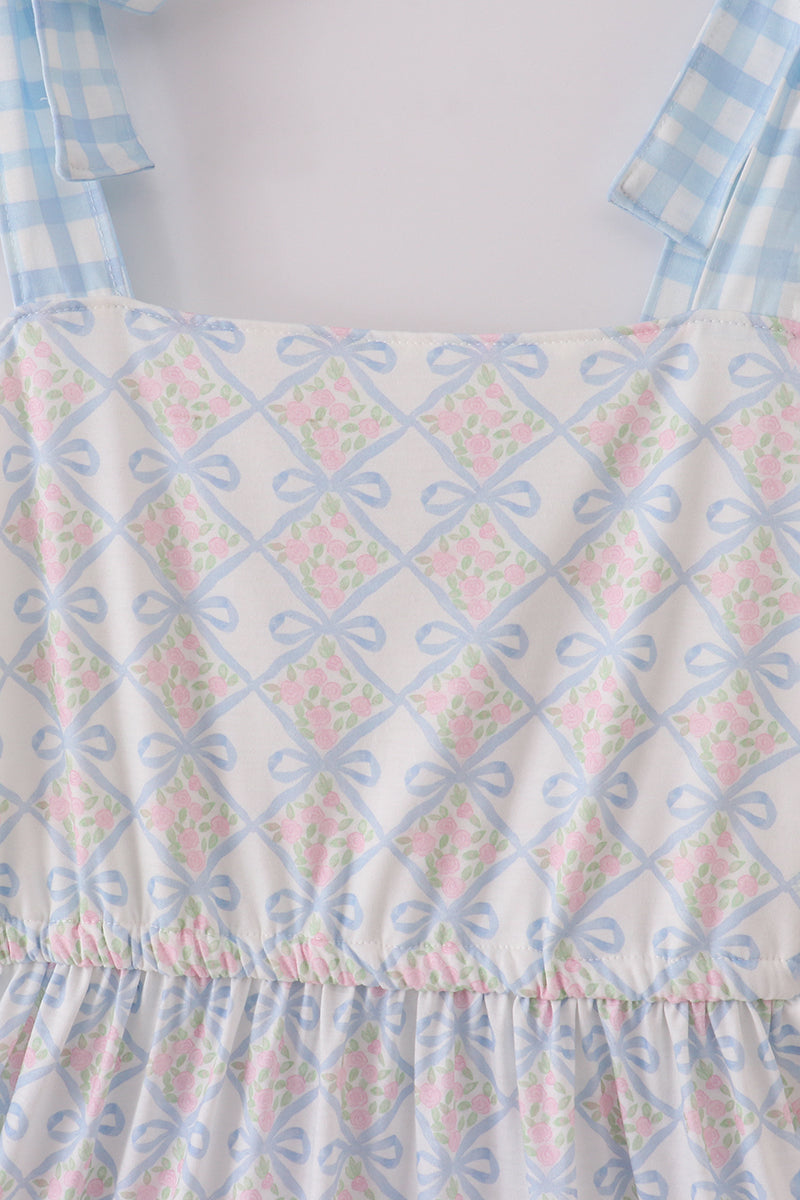 Plaid Floral Bow Print Mom Tiered Dress - Essential Southern Charm