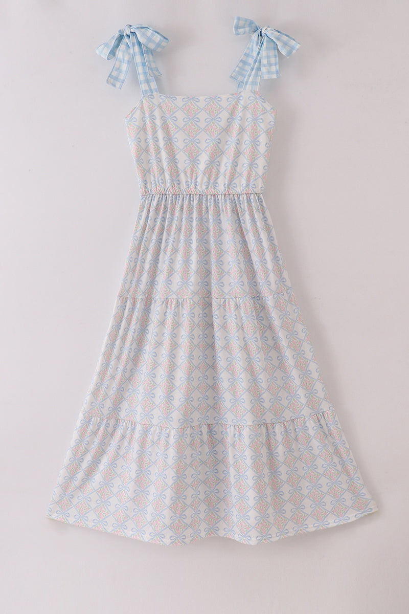 Plaid Floral Bow Print Mom Tiered Dress - Essential Southern Charm