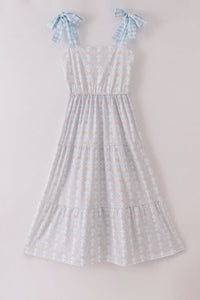 Plaid Floral Bow Print Mom Tiered Dress - Essential Southern Charm