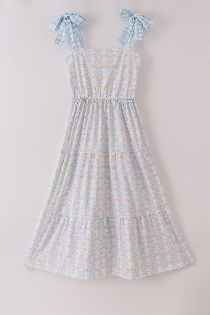 Plaid Floral Bow Print Mom Tiered Dress - Essential Southern Charm