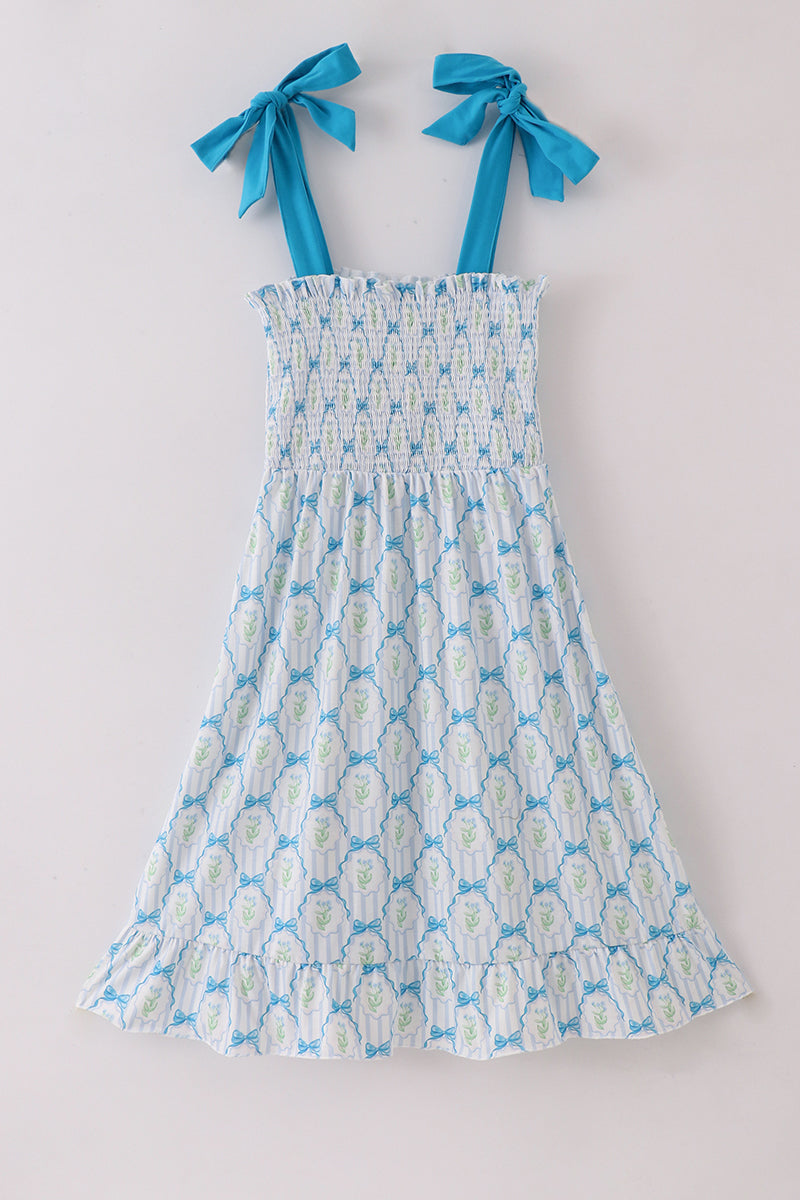 Teal Floral Bow Mom Dress - Essential Southern Charm