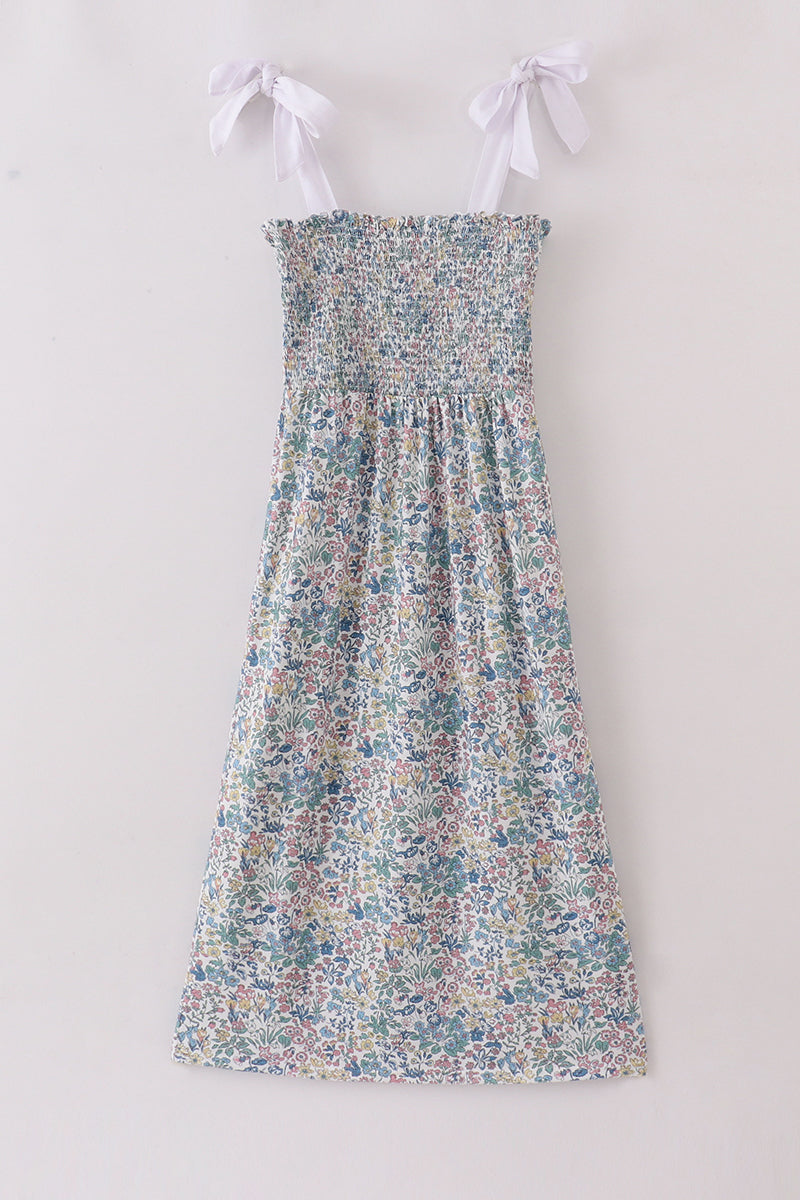 Vintage Meadow Print Smocked Mom Dress - Essential Southern Charm