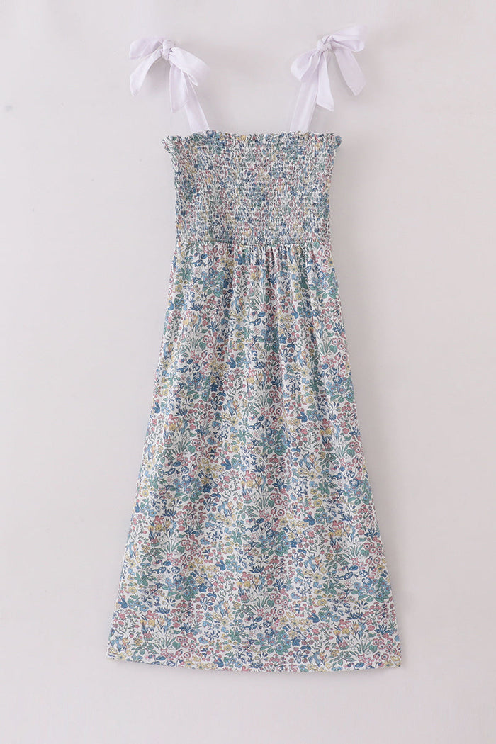 Vintage Meadow Print Smocked Mom Dress - Essential Southern Charm