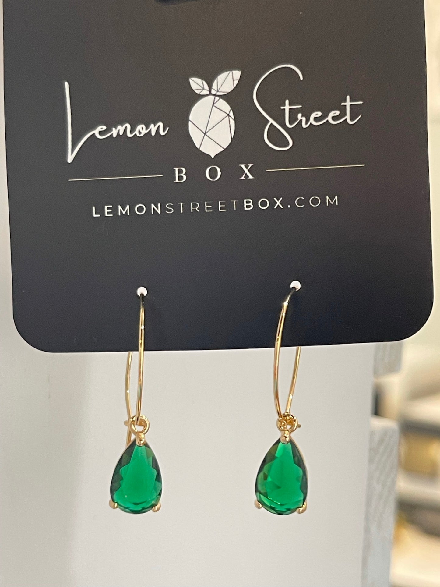 Emerald Pear Hoop Earrings