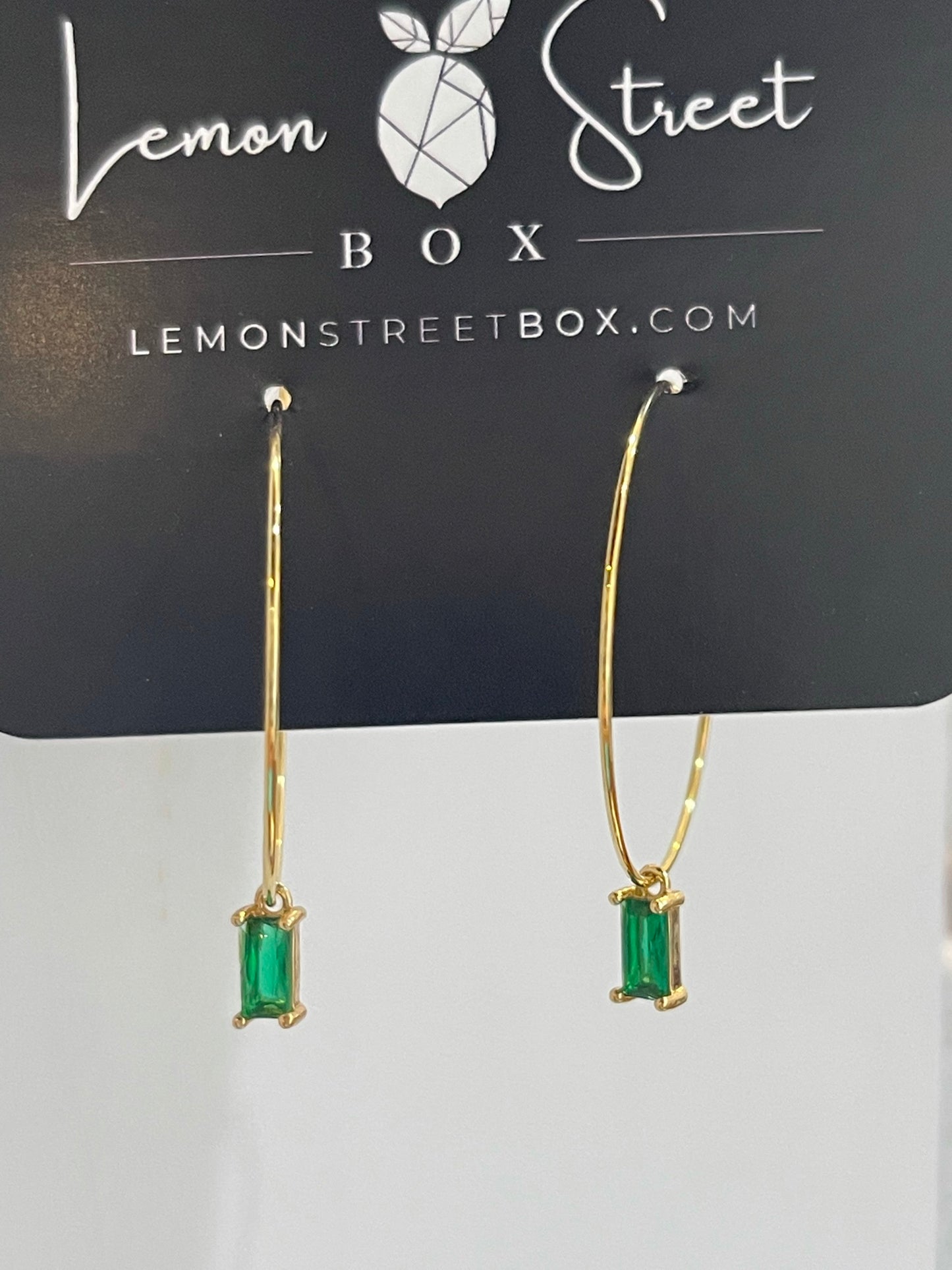 Emerald Cut Hoop Earrings - Emerald